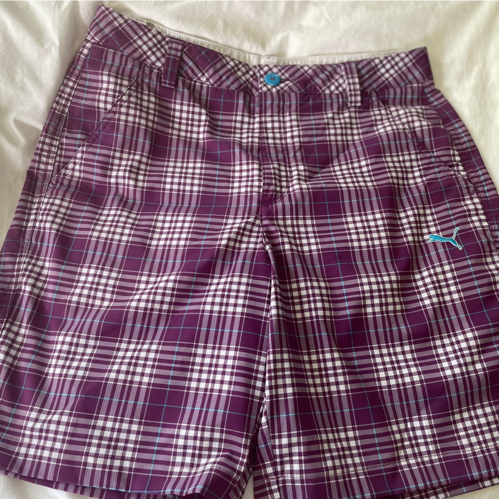 Men’s Puma Purple White Plaid Shorts Size 30